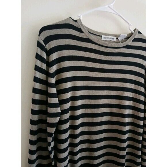 Evelyn & Arthur Silk Striped Top Grey Black Preppy Classic Quiet Luxury Medium - Picture 3 of 6